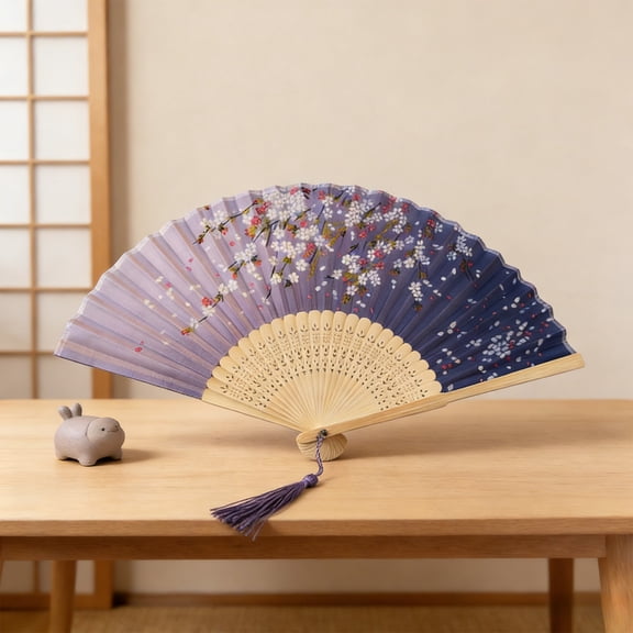 Vintage Decorative Folding Fan, Durable Bamboo Rib Silk Cloth Fan, Tassel-Embellished Hand Fan, Elegant Prop for Stage Performance, Wedding, Party, Home & Festival Decoration