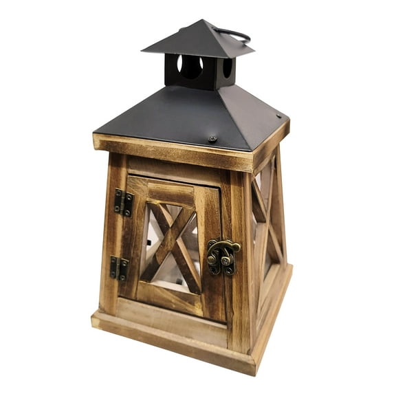 Vintage Decorative Lantern Candle Holder Wooden Rustic Farmhouse Wedding Centerpiece Lantern for Table Top Mantle Wall Hanging Display Party Home Decor Indoor Outdoor Christmas