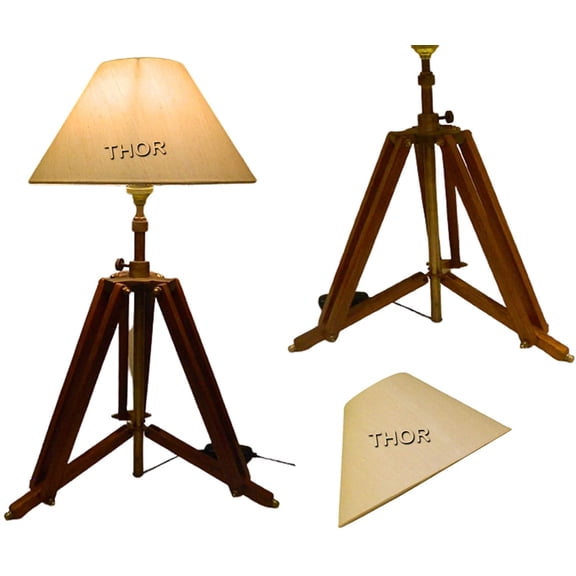 Vintage Decorative Marine Table Lamp Nautical Royal Wooden Tripod Desk Decor (Shade Not Included)
