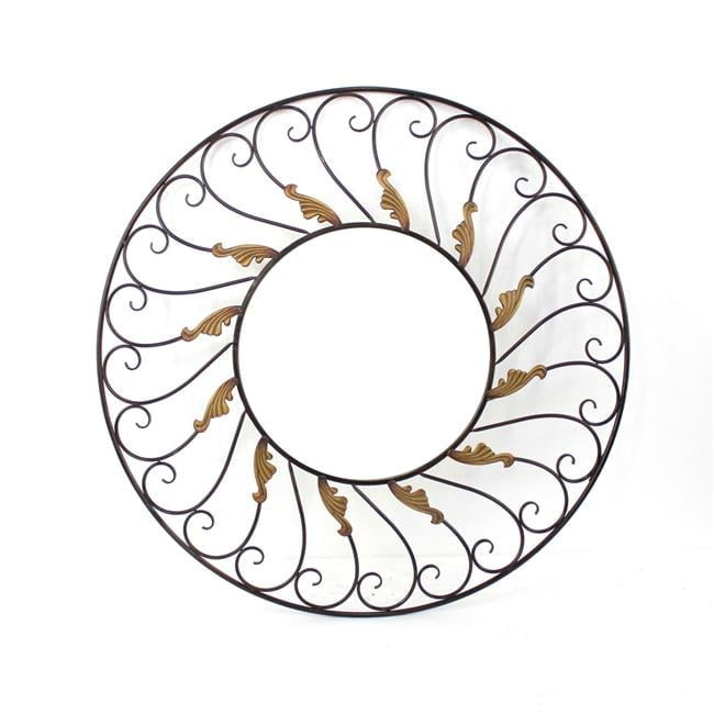Bronze Ornate Scroll Design Round Wall Mirror