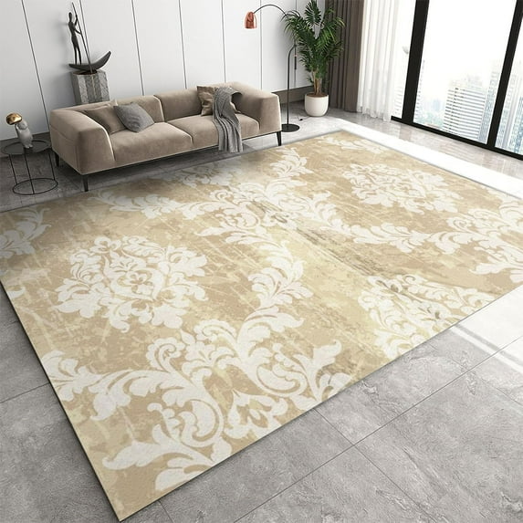 Vintage Decorative Pattern Area Rug Abstract Distressed Ethnic Print Living Room Rugs, Easy Care Low Pile Foldable Indoor Carpet for Living Room Bedroom Kitchen Entryway Floor Mat 4x5ft