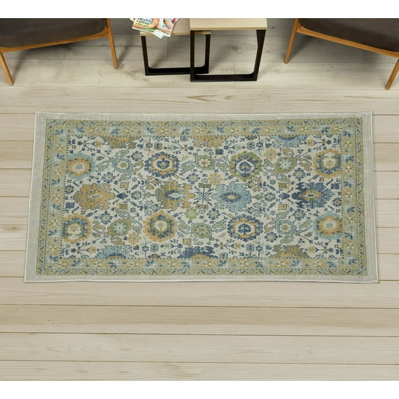 Vintage Decorative Rug, Folk Floral Motifs Nostalgic Swirls and Shapes in Romantic Tones, Quality Carpet for Bedroom Dorm and Living Room, 6 Sizes, Mustard Yellow and Green, by Ambesonne