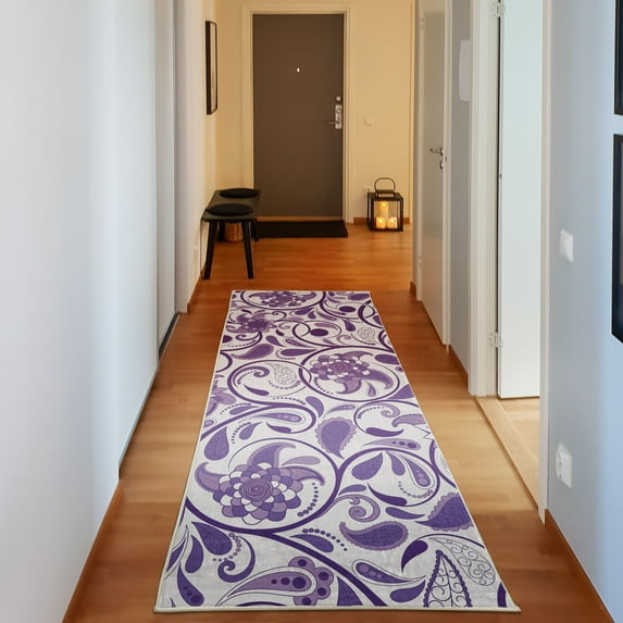 Vintage Decorative Rug, Oriental Scroll with Swirling Leaves with Eastern Design Inspirations, Quality Carpet for Bedroom Dorm and Living Room, 6 Sizes, Lavender Blue, by Ambesonne