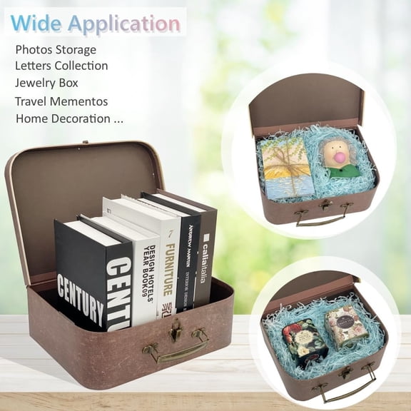 Vintage Decorative Storage Box Set of 3 with Lids, Keepsake & Photo Box, Brown Suitcase Memento Case$$Home Decor, Kitchen, & Other