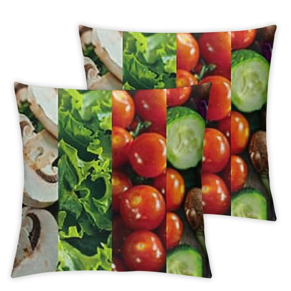 Vintage Decorative Throw Pillow Case , Pictures Design of Fresh Tomatoes Lettuce Olives Mushroom Cucumber Parsley Salad, Cushion Cover for Couch Living Room Car, Multicolor
