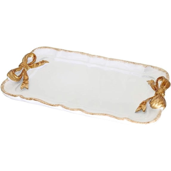 FacoFaco Vintage Decorative Tray , Resin Jewelry Tray Storage Tray for Jewelry Bracelets Cosmetics, White