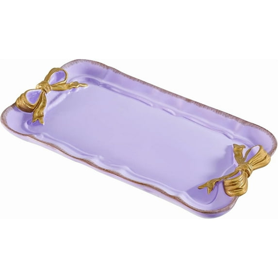 Vintage Decorative Tray Jewelry Tray Towel Tray Storage Tray Rings Necklace Bracelets Earrings Trays Cosmetics Jewelry Organizer Retro Design Bow Decor Resin Plate Coquette Room Decor (Purple)