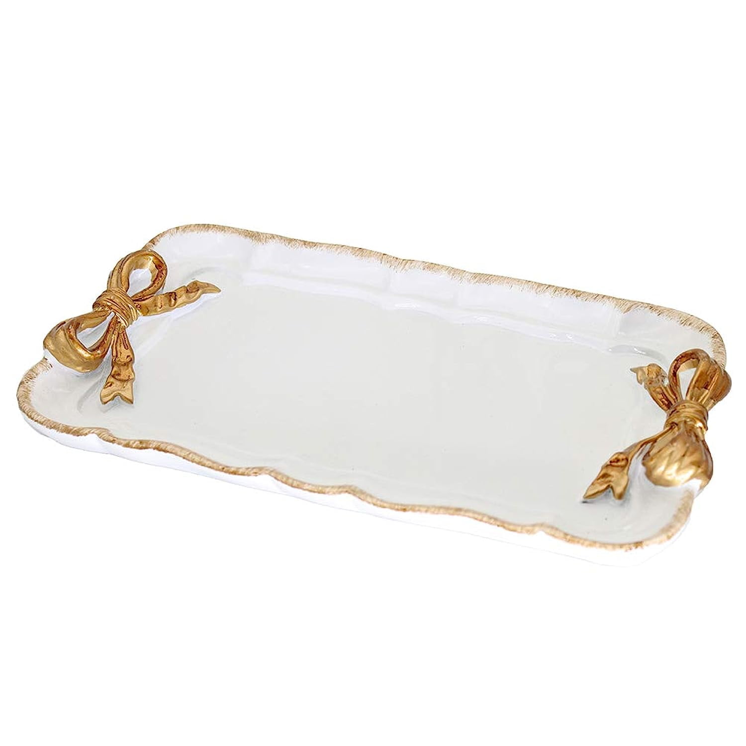 White and Gold Bow-Knot Resin Jewelry Organizer Tray