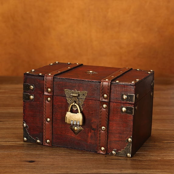 Vintage Decorative Treasure Chest Storage Box, Wooden Treasure Chest Storage Box with Lock, Antique Vintage Small Storage Box for Jewelry Organizer, Gift Box and Room Decoration - 7" x 4.3"