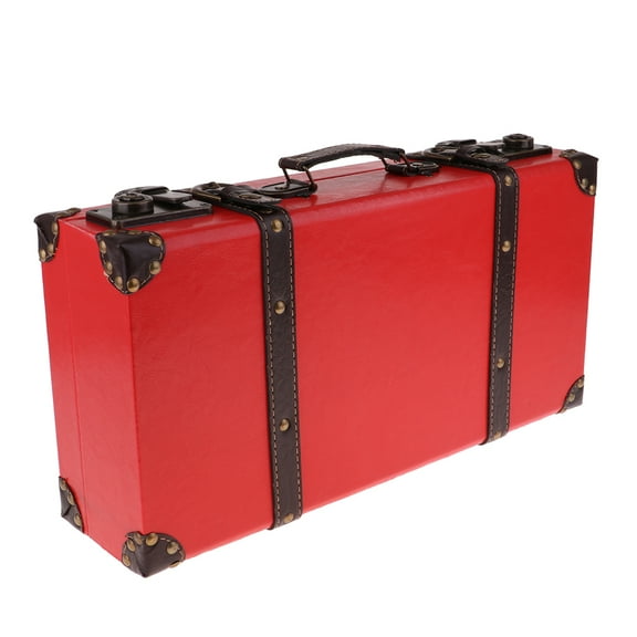 Vintage Decorative Trunk Luggage ,Old Fashioned Wooden Suitcase Decorative Box, Photography Props, Shop Window Display Crafts Red