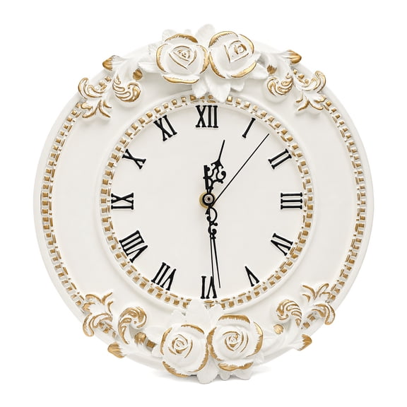 Vintage Decorative Wall Clock, Small Round White Wall Clock Battery Operated Silent French Country Decor Wall Clocks for Farmhouse, Kitchen, Bedroom