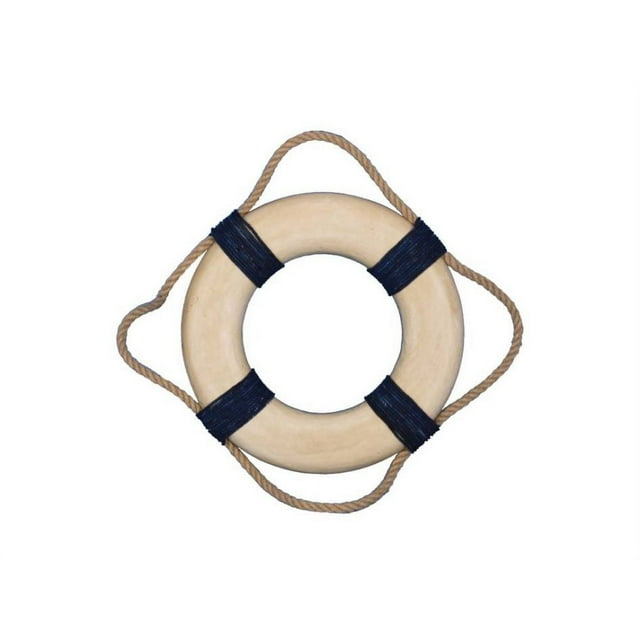 Vintage Decorative White Lifering with Blue Rope Bands 10" - Decorative Life Ring - Beach Home Decor