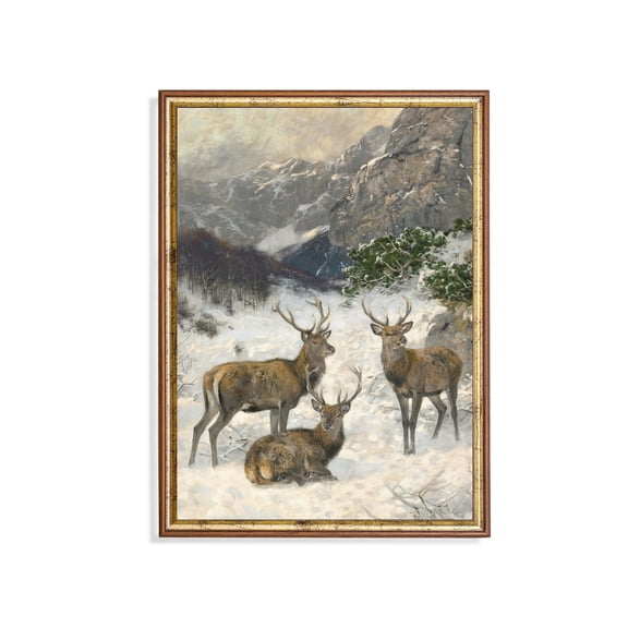 Vintage Deer Antique Winter Landscape Art Poster Decor For Living Room Bedroom, Size 8x12 UNFFRAMED F03.1.7l700