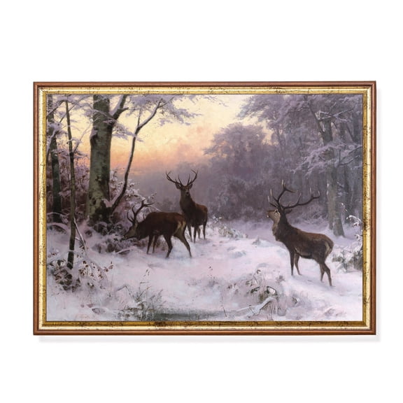 Vintage Deer Antique Winter Landscape Rustic Animal Farmhouse Country Wildlife Wall Art Old World Mood Unframed Paper Print