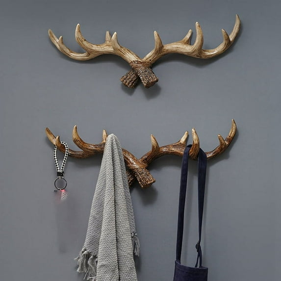 Vintage Deer Antlers Wall Hook Mounted Clothes Hanger Coat Rack Key Holder for Decorative B