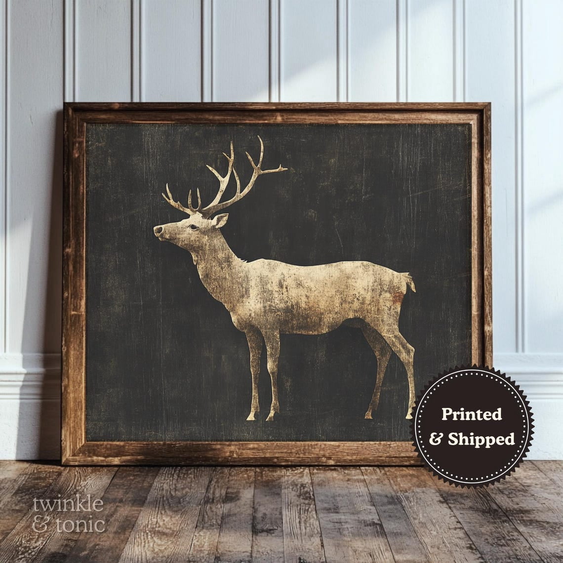 Vintage Deer Art Print Rustic Antique Poster Cozy Winter Cabin Scene ...