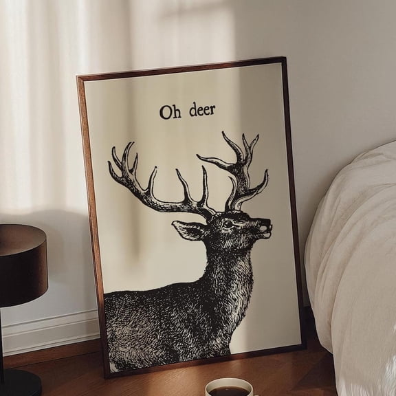 Vintage Deer Art Print, Trendy Cabin Wall Decor, Unframed Canvas 8x10in