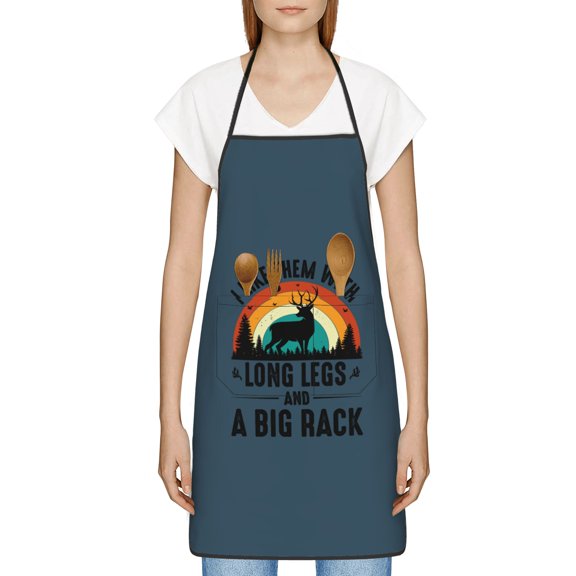 Vintage Deer Design Apron, Inspirational Gifts for Men Women, Funny Apron, Chef Bib with Pockets, Waterproof Work Apron for BBQ Kitchen Crafting Gardening