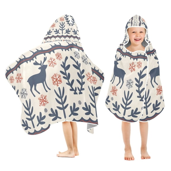 Vintage Deer Exotic Pattern Kids Hooded Beach Towel Baby Bath Poncho Towels with Hood Absorbent 50"x23.5" for Pool Swimming