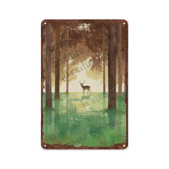 Vintage Deer in the Forest Metal Sign 8x12 Inch | Rustic Forest Animal Decor for Living Room, Bedroom, or Office | Great Gift for Nature and Wildlife Enthusiasts