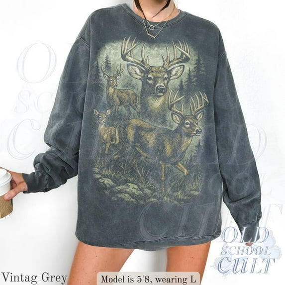Vintage Deer Forest Sweatshirt | Wildlife Buck Graphic Pullover