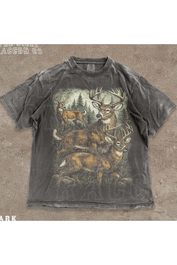 Vintage Deer Graphic Shirt For Men Women, Retro 90S Wildlife Tee, Grunge Cabin Core, Outdoorsy Apparel DARK HEATHER Unisex S-5XL Hot Trending Shirt, Vintage Birthday Gift