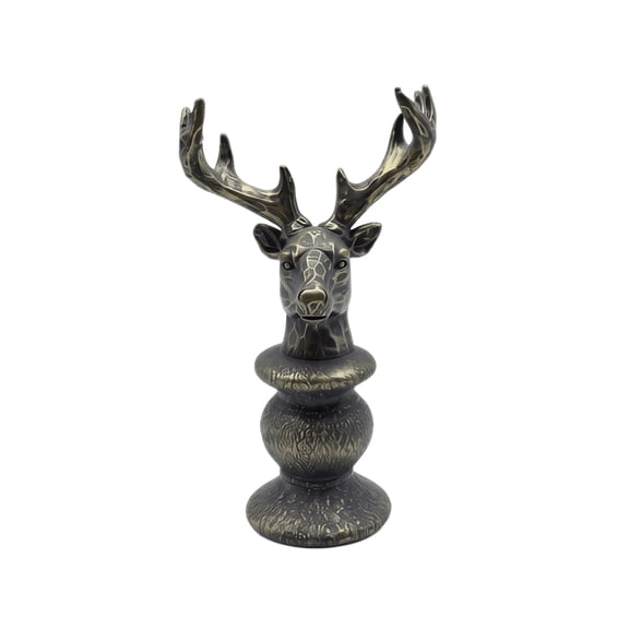 Vintage Deer Head Figurine Decorative Bronze Tone Display Statue Durable Metallic Finish Home Accent Ornament for Cabinet Entryway Mantel Shelf Rustic Farmhouse Themed Living Room