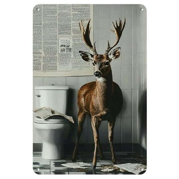 Vintage Deer Metal Wall Art Sign - Perfect for Bathroom, Toilet & Bar Decor | Easy Hang, No Power Needed