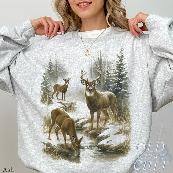 Vintage Deer Sweatshirt | Winter Forest Wildlife Pullover