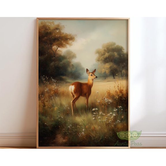 Vintage Deer Woodland Animal Wall Art Print, Unframed Paper Poster 24x36in