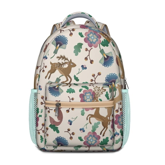 Vintage Deer and Forest Art Backpack – Nordic Buck Pattern School Bag with Geometric, Ethnic, and Hunting Inspired Design