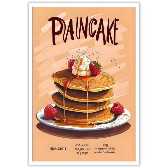 Vintage Delicious Strawberry Cream Pancake Cookbook Posters Minimalist Canvas Wall Art Funny Food Honey Illustration Prints Painting For Home Bedroom Dorm Wall Decor Perfect holiday gift