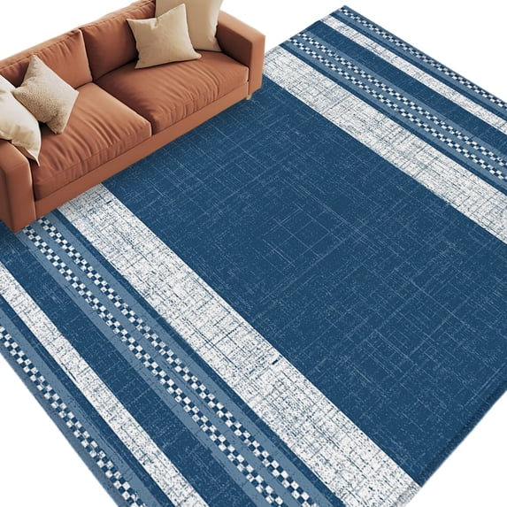 Vintage Demin Blue Striped Area Rug 5x7 Washable Rug Non Slip Farmhouse Modern Stripes Boho Large Area Rug Soft Stainresistant Indoor Floor Carpet for Living Room Bedroom Office Dining Room Nursery