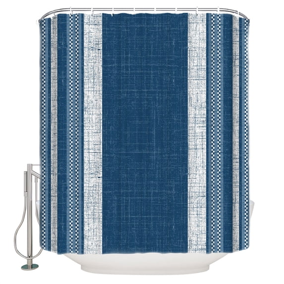 Vintage Demin Blue Striped Bathroom Shower Curtains with 12 Hooks Polyester Waterproof Shower Curtain for Stalls and Bathtubs Farmhouse Modern Stripes Boho Decorative Bathroom Curtain 36x72 Inches