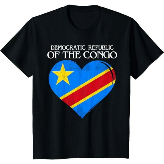 Vintage Democratic Republic of the Congo Flag Heart T-Shirt