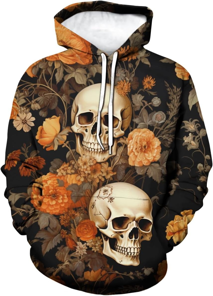 Vintage Demon Rose Skeleton 3D Printing Hoodies Hooded Psychedelic Floral Skull Hoodie Sweatshirts Small