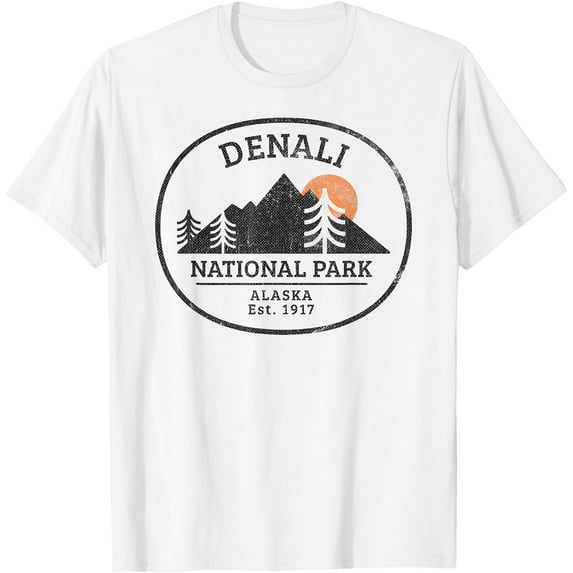 Vintage Denali National Park Alaska Unisex T-Shirt for Men Women Kids Toddler,White Color,Size 4XL