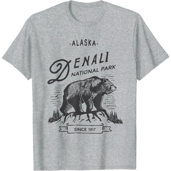 Vintage Denali National Park Retro Bear Alaska Unisex T-Shirt for Men Women Kids Toddler,Sport Grey Color,Size M