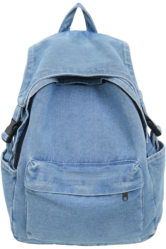 Vintage Denim Backpack Casual School Bag For Women Men Soft Washed Jean Backpack Large Capacity Travel Daypack(Blue)