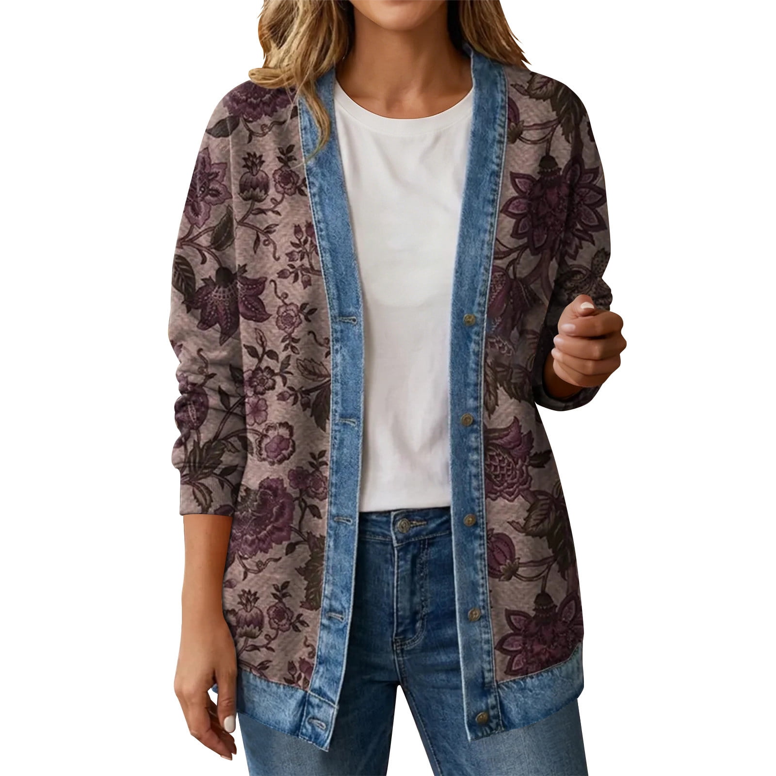 Long Jean Cardigans Vintage Denim Cardigans for Women Button Down Open Front Jackets Ladies ...