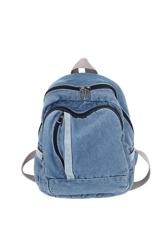 Vintage Denim Daypack Blue Jean Backpack Rucksack Double Shoulder Bag Schoolbag for University Vacation Travelling