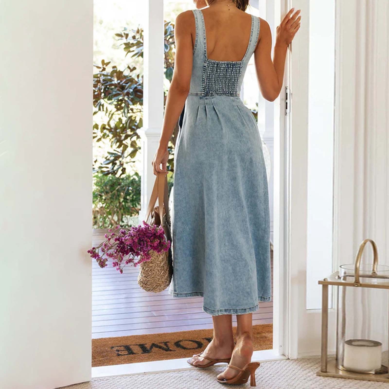 Vintage Denim Maxi Dress With Spaghetti Straps And Button Front For Casual Spring/Summer Look Short Sleeve Dress T Shirt Womens Beach Dress Dress for Women Straight Fit Dress A Line for Women Tunic - Walmart.com Vintage Denim Maxi Dress With Spaghetti Straps And Button Front For Casual Spring/Summer Look Short Sleeve Dress T Shirt Womens Beach Dress Dress for Women Straight Fit Dress A Line for Women Tunic - Walmart.com