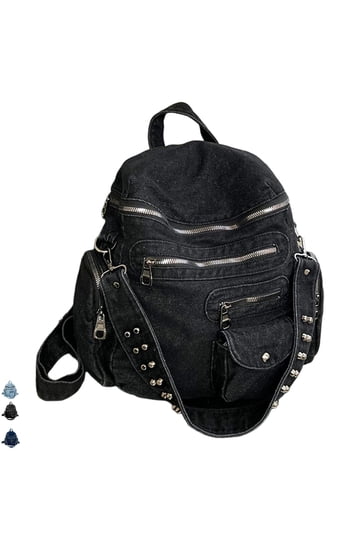 black studded backpack mini Current Mood Vegan Leather Gemstone Butterfly the Pina backpack is enhanced with metal logo studs portraying the signature codes of the House Black Studded Slouch Mini Backpack
