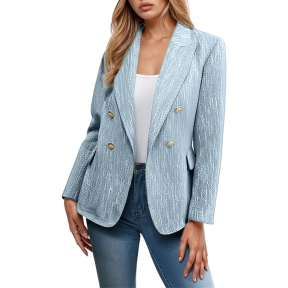 Vintage Denim Patchwork Women's Blazer, Long Sleeve Loose Fit with Irregular Design for Casual Wear, Easy Care – [Color], [Size]