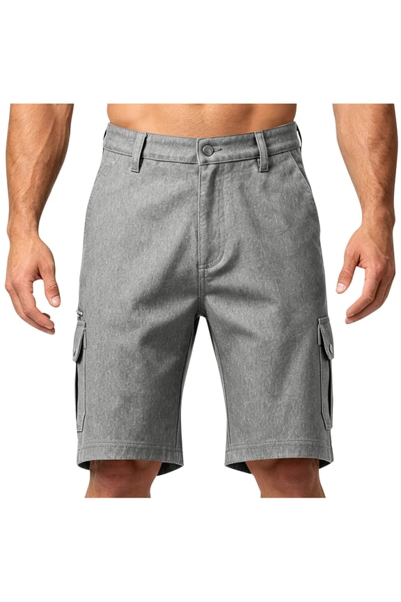 Vintage Denim Shorts Mens Multi Pockets Combat Cargo Jeans Heavy Duty Straight-Fit Denim Half Pants Summer Breathable Workwear Denims Knee Length Regular Fit Denim Jean Shorts