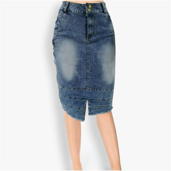 Vintage Denim Skirts for Women Ndbuld Women's Fashion Holiday Summer Casual Denim Slit Design Skirt Casual Denim Slit Design Solid Color Skirt ,Blue,M