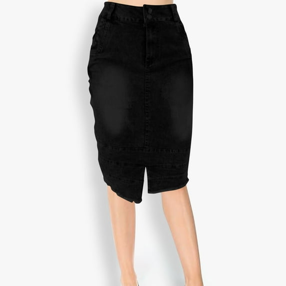 Vintage Denim Skirts for Women Ndbuld Women's Fashion Holiday Summer Casual Denim Slit Design Skirt Casual Denim Slit Design Solid Color Skirt ,Black,5XL