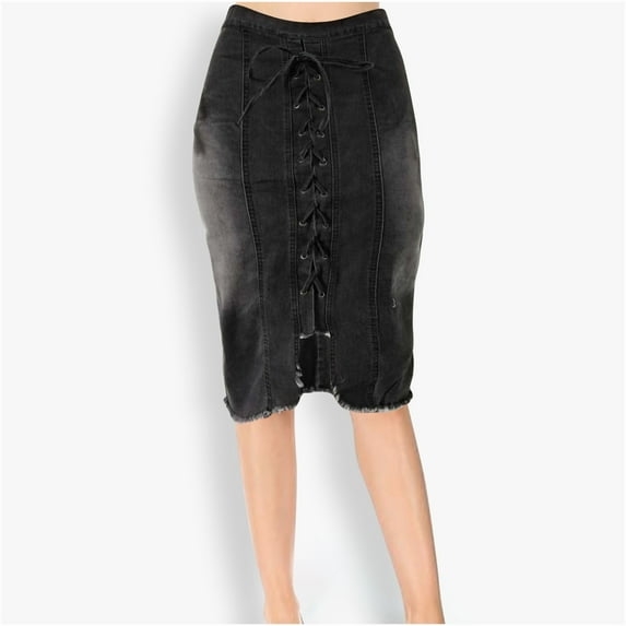 Vintage Denim Skirts for Women Ndbuld Women's Fashion Holiday Summer Strap Design Denim Fabric High Waist Dress Short Skirt Summer Clearance,Gray,4XL