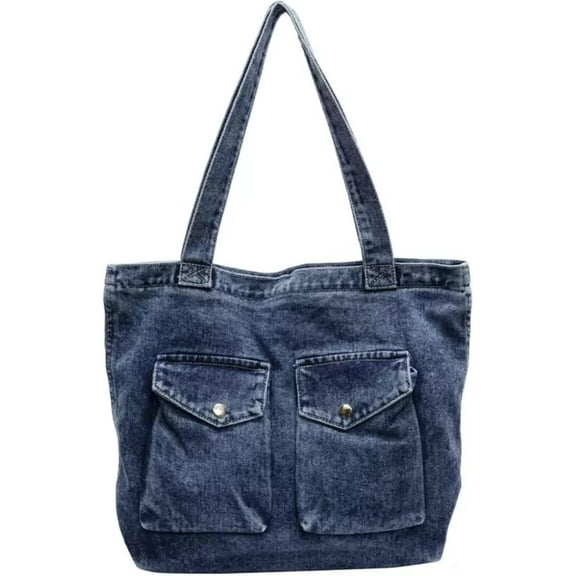 Vintage Denim Tote Handbag for Women Nostalgic Jean Shoulder Bag Casual Top Handle Purse