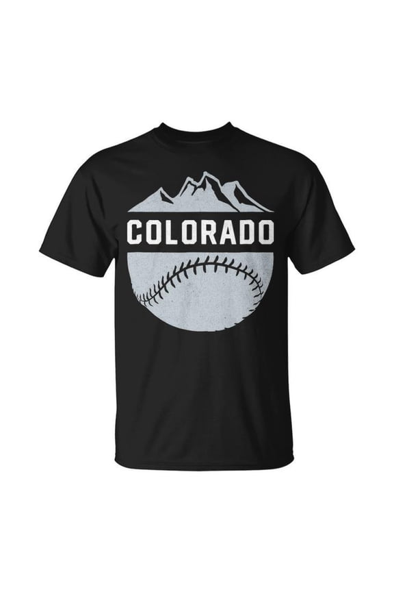 Vintage Denver Colorado Wilderness Skyline Graphic Tee Unisex Adult Cotton Retro Baseball Style Design T-Shirt for Outdoor Travel Casual Wear, Size S, Color Black